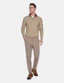 Beige Trui Heren Zandkleur Quarter Zip Sweater