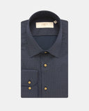 Firenze Slim Fit Overhemd Donkerblauw Textuur
