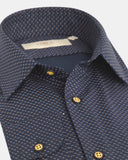 Firenze Slim Fit Overhemd Donkerblauw Textuur