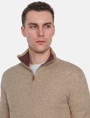 Beige Trui Heren Zandkleur Quarter Zip Sweater