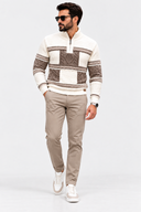 Premium Half-Zip Trui – Off White/Taupe