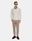 Witte Trui Heren  Cable Knit Sweater met Knoopjes