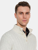 Witte Trui Heren  Cable Knit Sweater met Knoopjes