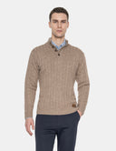 Grijze Trui Heren  Cable Knit Sweater met Knoopjes