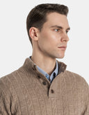 Grijze Trui Heren  Cable Knit Sweater met Knoopjes
