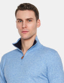 Lichtblauwe Trui Heren  Sky Blue Quarter Zip Sweater