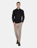 Zwarte Polo Trui Heren  Gebreide Sweater met Kraag