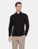 Zwarte Polo Trui Heren  Gebreide Sweater met Kraag