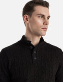 Zwarte Polo Trui Heren  Gebreide Sweater met Kraag