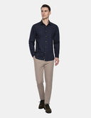 Firenze Slim Fit Overhemd Donkerblauw Textuur