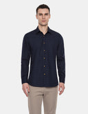 Firenze Slim Fit Overhemd Donkerblauw Textuur