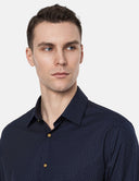 Firenze Slim Fit Overhemd Donkerblauw Textuur