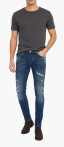 Medium Blue Jeans Heren  Heavily Distressed Skinny Fit