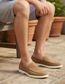 Beige Loafers Heren  Casual Instappers met Witte Zool