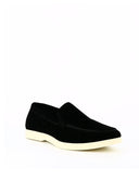 Black Loafers Heren  Suède Instappers met Witte Zool