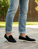Black Loafers Heren  Suède Instappers met Witte Zool