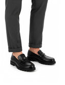 Zwarte Loafers Heren  Leren Instappers Gesp Robuuste Zool