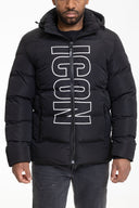 Zwarte Winterjas Heren  Puffer Jas Logo Print Capuchon