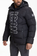 Zwarte Winterjas Heren  Puffer Jas Logo Print Capuchon