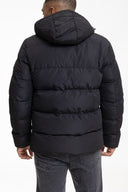 Zwarte Winterjas Heren  Puffer Jas Logo Print Capuchon