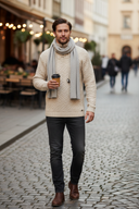 Beige kabeltrui lifestyle foto