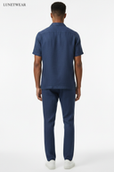 LUNETWEAR Dark Blue Linen 3-Piece Set - Pants Back