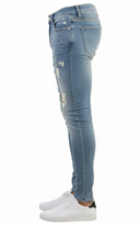Lichtblauwe Skinny Jeans - Zijkant met Meerdere Scheuren