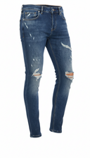 Medium Blue Heavily Distressed Jeans - Zijkant Profiel