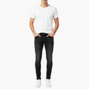 Zwarte Skinny Jeans Heren - Kniescheuren Model Voorkant