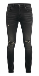Zwarte Skinny Jeans - Voorkant met Kniescheuren en Wassing